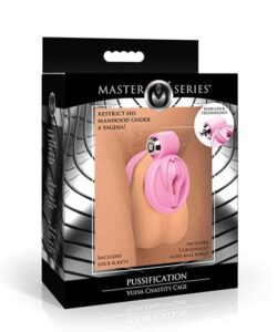 MASTER SERIES PUSSIFICATION VULVA LOCKING CHASTITY CAGE - PINK